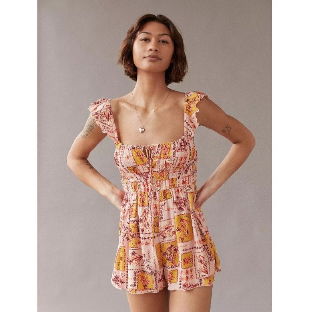 Urban Outfitters Rockaway Smocked Playsuit Jumpsuit Size Small